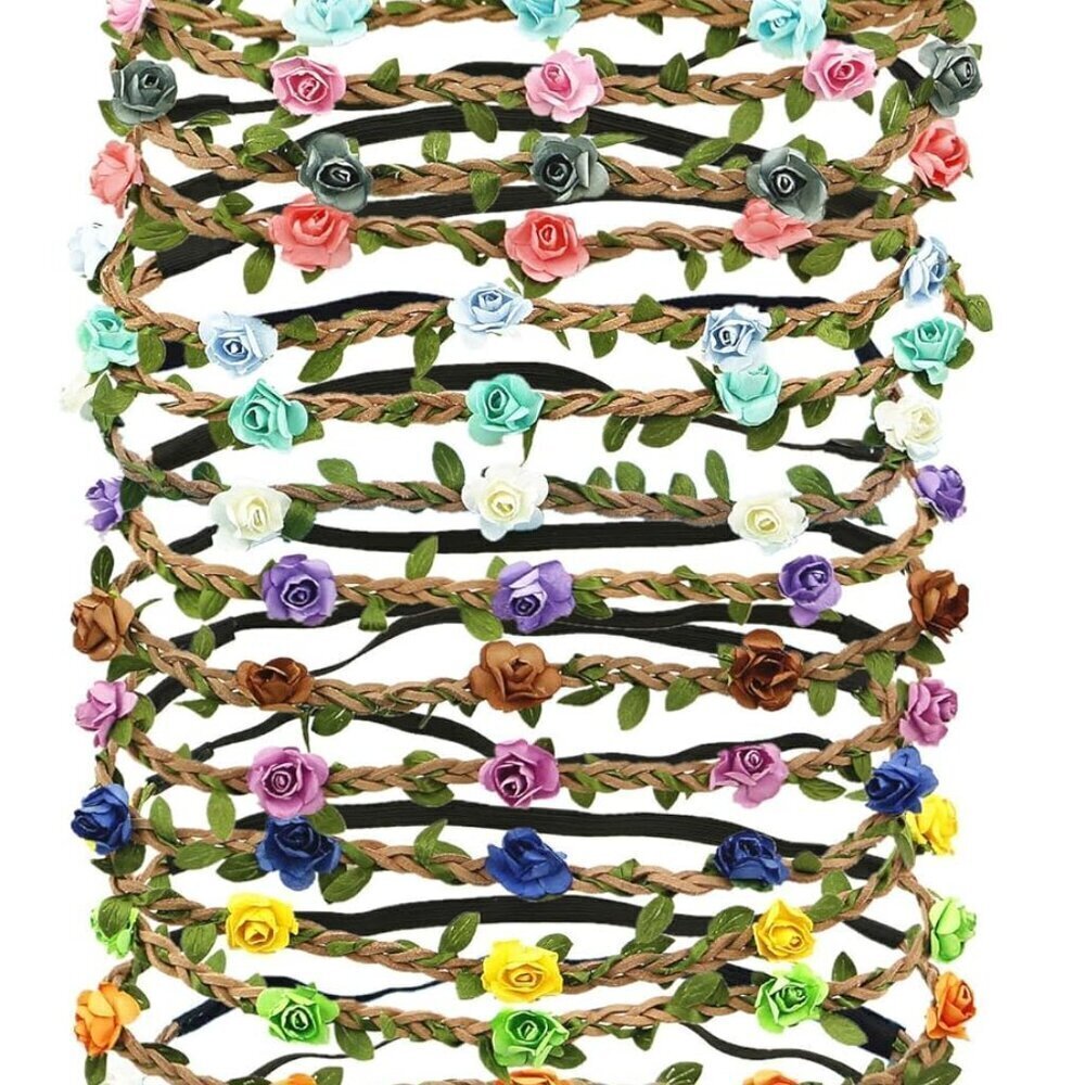 Multicolor Flower Headbands 18 pc Bohemian Wedding Festival Women Girl